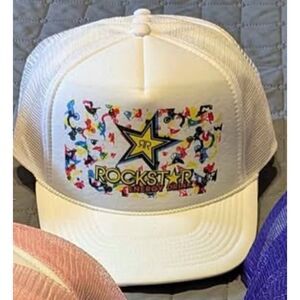 Unisex Rockstar Energy Drink Trucker Baseball Hat Adjustable New White